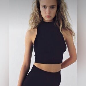 Stretchy, mock neck, sleeveless, crop top